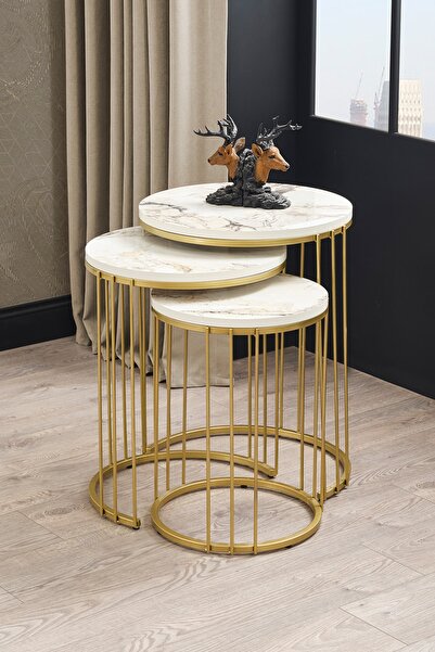 Sawoli Home Venüs Gold Metal Ayak Mermer Desen Zigon Sehpa