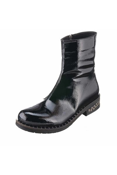 İriadam Nr1332 Black Wrinkled Patent Leather Warm Lined Comfortable Women's Large Size Boots