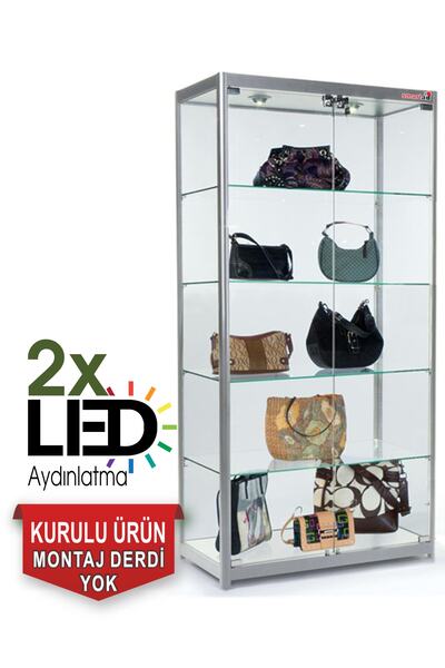 TEDA Camlı Vitrin - Camlı Dolap - Camlı Koleksiyon Vitrini - Cam Raf - Kurulu Ürün 175x70x30