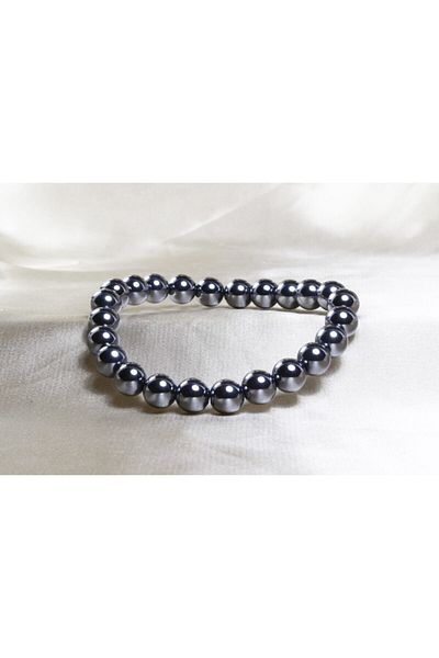 ILGIN DOĞAL TAŞ TAKI Terahertz Stone Bracelet / Vibration Stone / 8 Mm Globe Cut