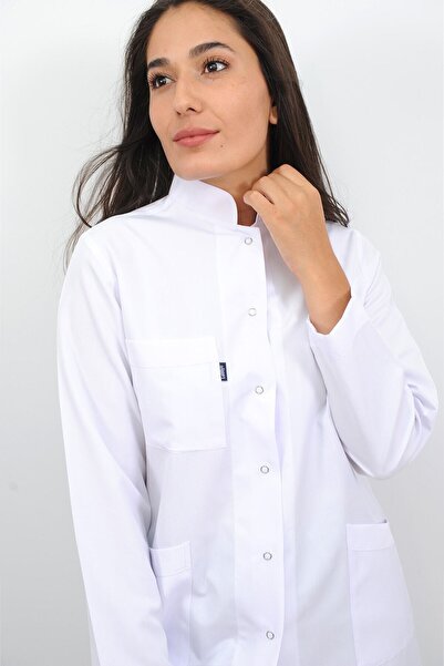 Lobby Uniform Kadın Uzun Kollu Hakim Yaka Beyaz Alpaka Doktor Hemşire Eczacı Laborant Veteriner Öğretmen Önlüğü