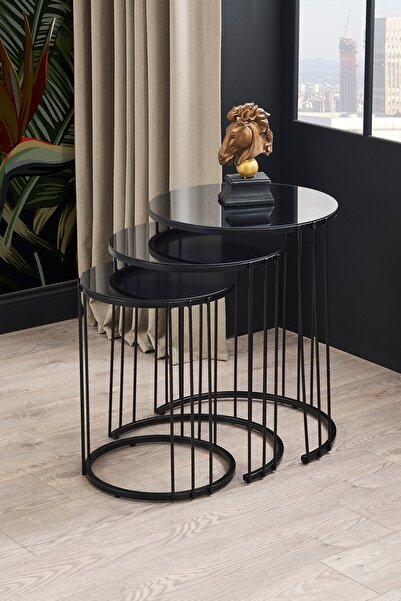 Sawoli Home Venüs Siyah Metal Ayak Füme Ayna Zigon Sehpa