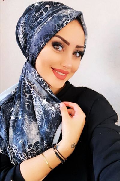 OykumBone Blue Snakeskin Patterned Sandy Fabric Lycra Ready Shawl-scarf-bone