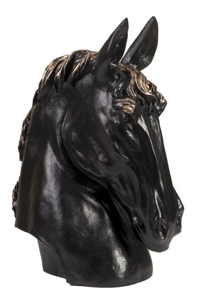 SNM Home Decoration - At Başı Büst Siyah Üzeri Gold Detaylı Polyester Heykel