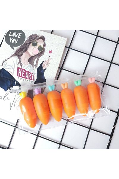minidünyam Carrot Set of 6 Highlighters and Carrot Tip Versatile Pens