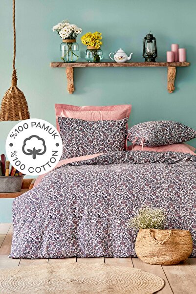 GOLDEN POLO Karaca Home Flori Somon %100 Pamuk Çift Taraflı Çift Kişilik Nevr...