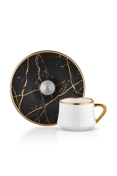 Koleksiyon1 Collection Sufi Turkish Coffee Set 6 Pieces Marble Black Gold