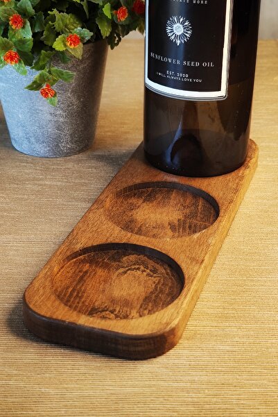 KHAKMA 3-Compartment Walnut Wooden Oil Pot Oil Bowl Stand