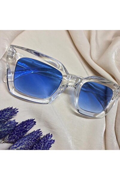 Vip-Aksesuar Unisex Şeffaf Mavi Camlı Vintage Güneş Gözlüğü