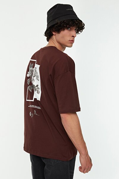 Trendyol Collection Μπλουζάκι βαμβακερό καφέ βαμβακερό εμπριμέ με λουλούδια - TMNSS21TS1223