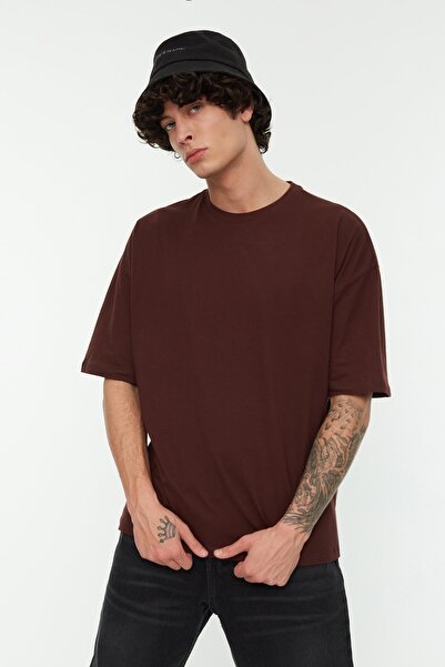 Trendyol Collection Μπλουζάκι βαμβακερό καφέ βαμβακερό εμπριμέ με λουλούδια - TMNSS21TS1223