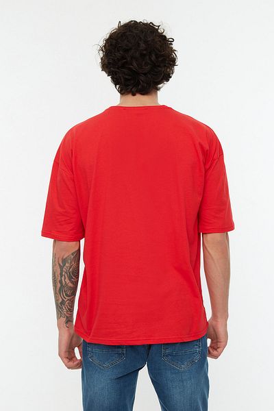 Trendyol Collection Piros, nagy nyakú, 100% pamut rövid ujjú póló - TMNSS22TS0318