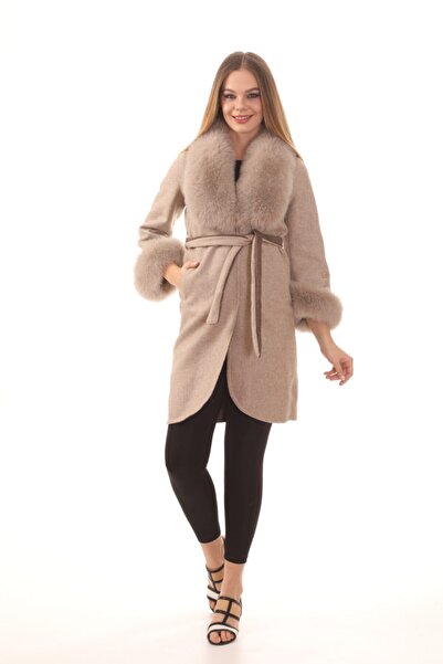 OMAY Uzun Kaşmir Kürklü Manto