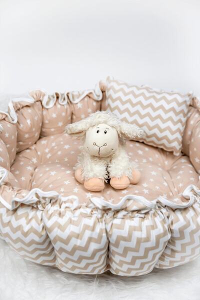 Babynest Yuvarlak Yatak/oyun Minderi Ve Yastığı Yıldız Zikzak