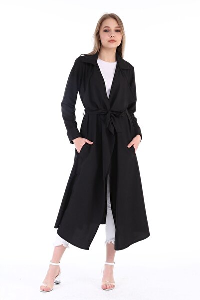 DISENTIS MODEST Jachetă neagră lungă pentru femei, cu fante laterale, cu epoleți