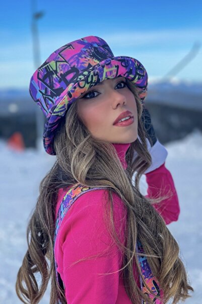 BERFUĞ KIRAN Softshell Bucket Şapka Mor Desenli