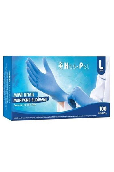 Has-Pet Nitrile Exam Gloves Powder Free Blue L 100 pcs