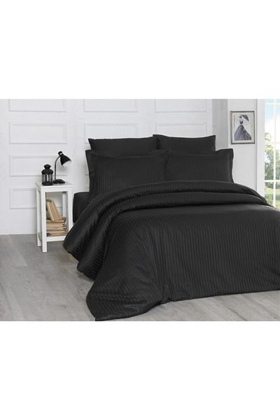 Firuze Cemeteks Turquoise Cotton Satin Double Duvet Cover Set Black