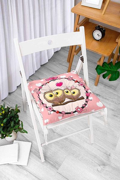 Realhomes Digital Printed Fluffy Square Chair Cushion with Owl Picture