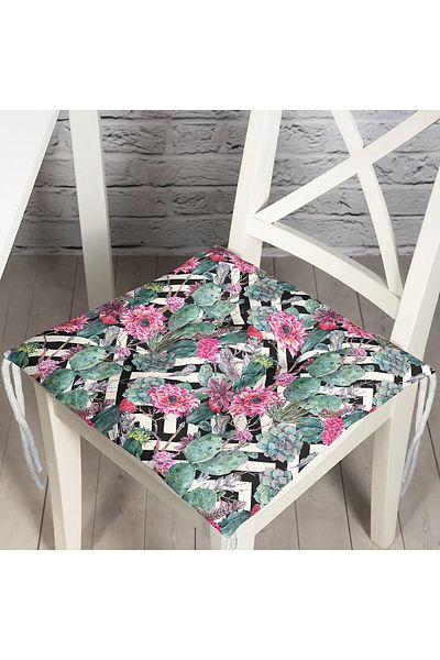 Realhomes Flowers and Cacti on Geometric Floor Special Design Fluffy Chair Cushion