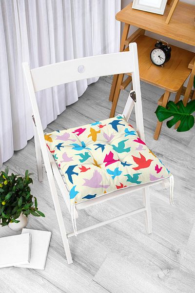 Realhomes Modern Birds Digital Printed Fluffy Square Chair Cushion