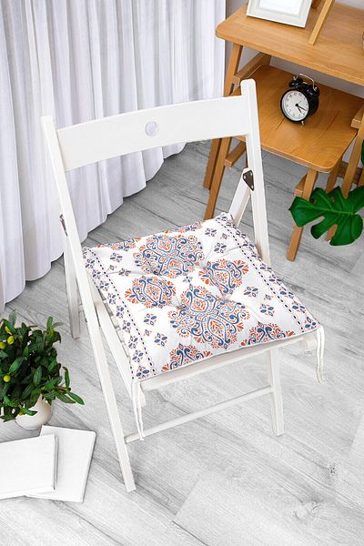Realhomes Digital Printed Modern Fluffy Chair Cushion with Tile Tile Motif