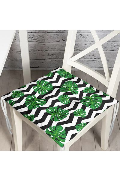 Realhomes Zigzag Zebra Themed Leaf Drawing Digital Printed Pouf Chair Cushion
