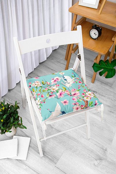 Realhomes Puffy Square Chair Cushion with Ebabil Birds Motif