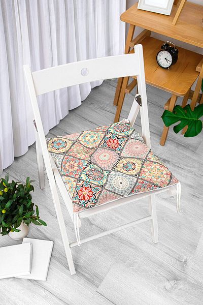 Realhomes Geometric Shaped Indian Pattern Printed Digital Printed Pouf Chair Cushion