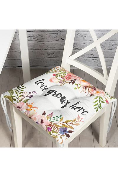 Realhomes Love Grows Here Written Digital Printed Modern Fluffy Chair Cushion
