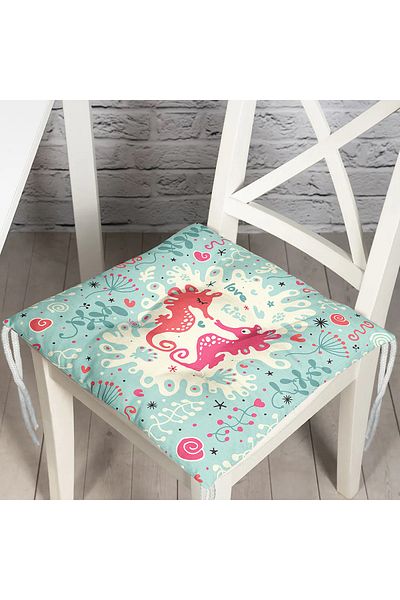 Realhomes Sea Horse Patterned Digital Printed Fluffy Square Chair Cushion