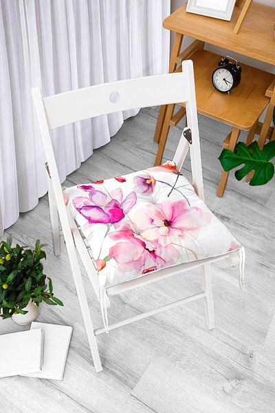Realhomes Flower Themed Digital Printed Pouf Chair Cushion with White Background