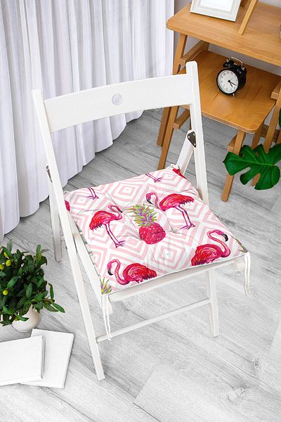 Realhomes Flamingo Patterned Digital Printed Fluffy Chair Cushion