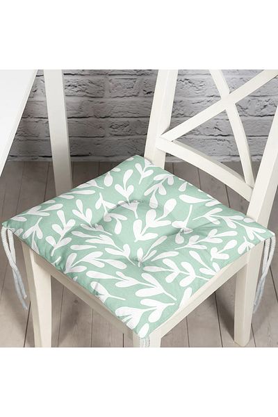 Realhomes Mind Green Floored Leaf Motif Digital Printed Pouf Chair Cushion