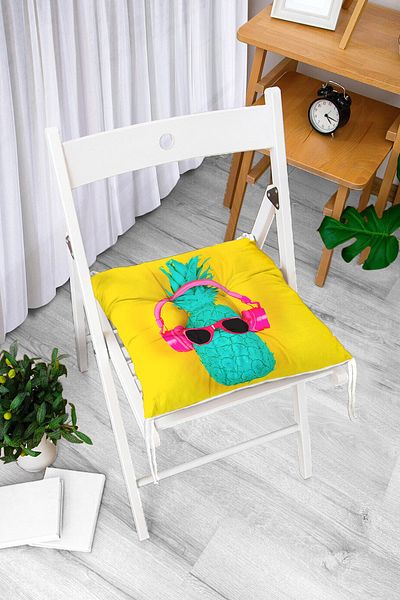 Realhomes Modern Pouf Chair Cushion with Yellow Background and Pineapple Detail