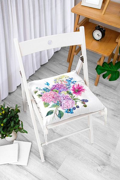 Realhomes Lilac Color Bunch Lily Motif Fluffy Square Chair Cushion