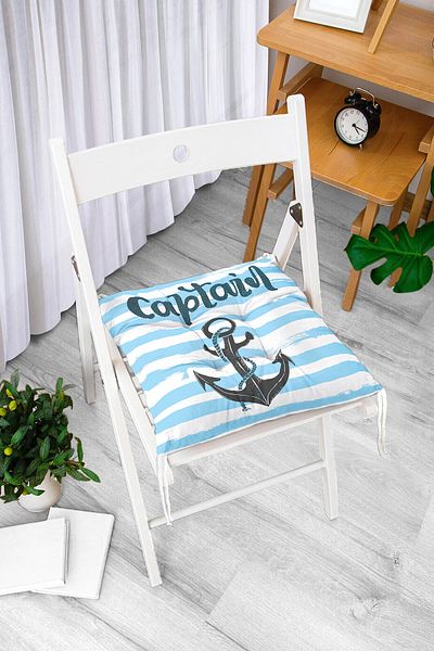Realhomes Sailor Motif Digital Printed Pouf Chair Cushion