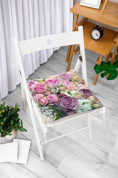 Realhomes Pink Roses Digital Printed Fluffy Square Chair Cushion