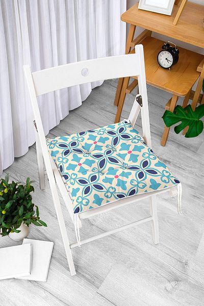 Realhomes Modern Tile Patterned Digital Printed Fluffy Square Chair Cushion