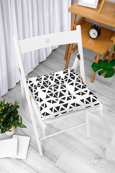 Realhomes Digital Printed Modern Fluffy Chair Cushion with Black Triangle Motif