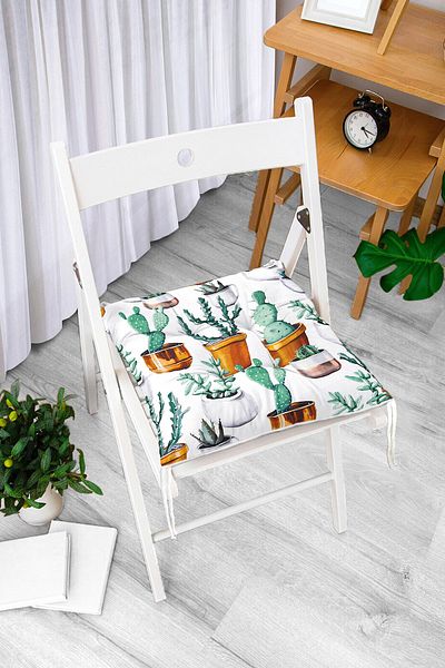 Realhomes Cactus Printed Decorative Fluffy Square Chair Cushion
