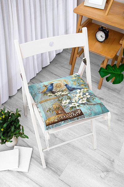 Realhomes Blue Bird Pattern Digital Printed Fluffy Square Chair Cushion
