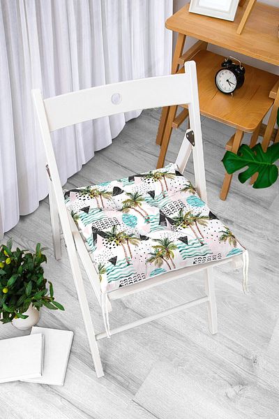 Realhomes Triangle Shaped Palm Motif Digital Printed Pouf Chair Cushion