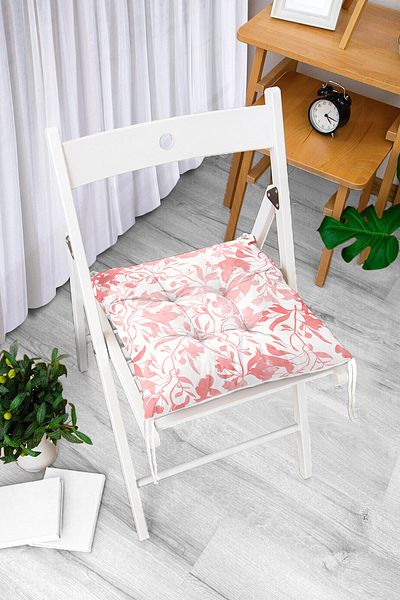 Realhomes Pink Leaf Themed Digital Printed Pouf Chair Cushion