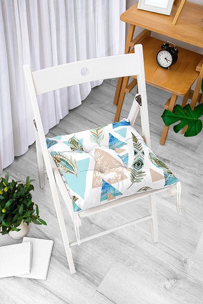 Realhomes Feather Motif Geometric Shapes Printed Fluffy Chair Cushion
