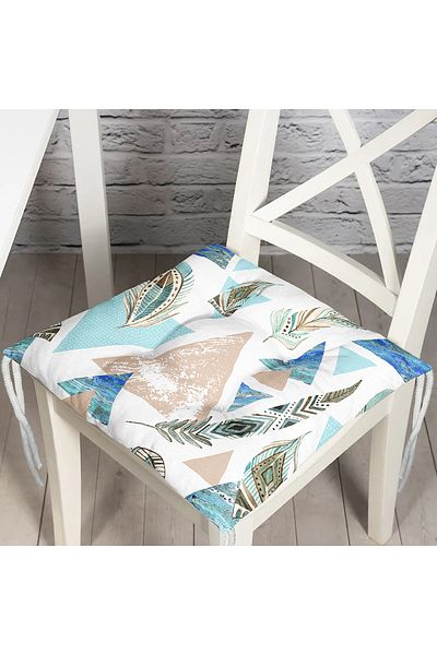 Realhomes Feather Motif Geometric Shapes Printed Fluffy Chair Cushion