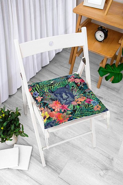 Realhomes Leopard Special Design Pofidik Square Chair Cushion with Dark Blue Floor