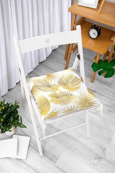 Realhomes Mink Leaves on White Background Digital Printed Fluffy Chair Cushion