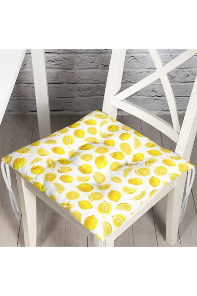 Realhomes Lemon Patterned 3D Digital Printed Fluffy Square Chair Cushion