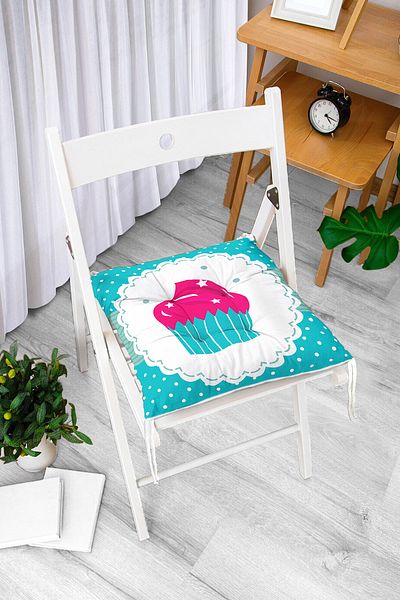 Realhomes Cup Cake Patterned Digital Printed Fluffy Square Chair Cushion